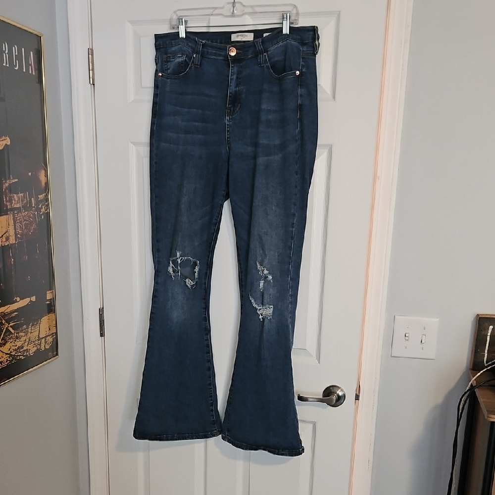 Women's Blue Flared Distressed Jeans A Beautiful Soul Arula Size 12